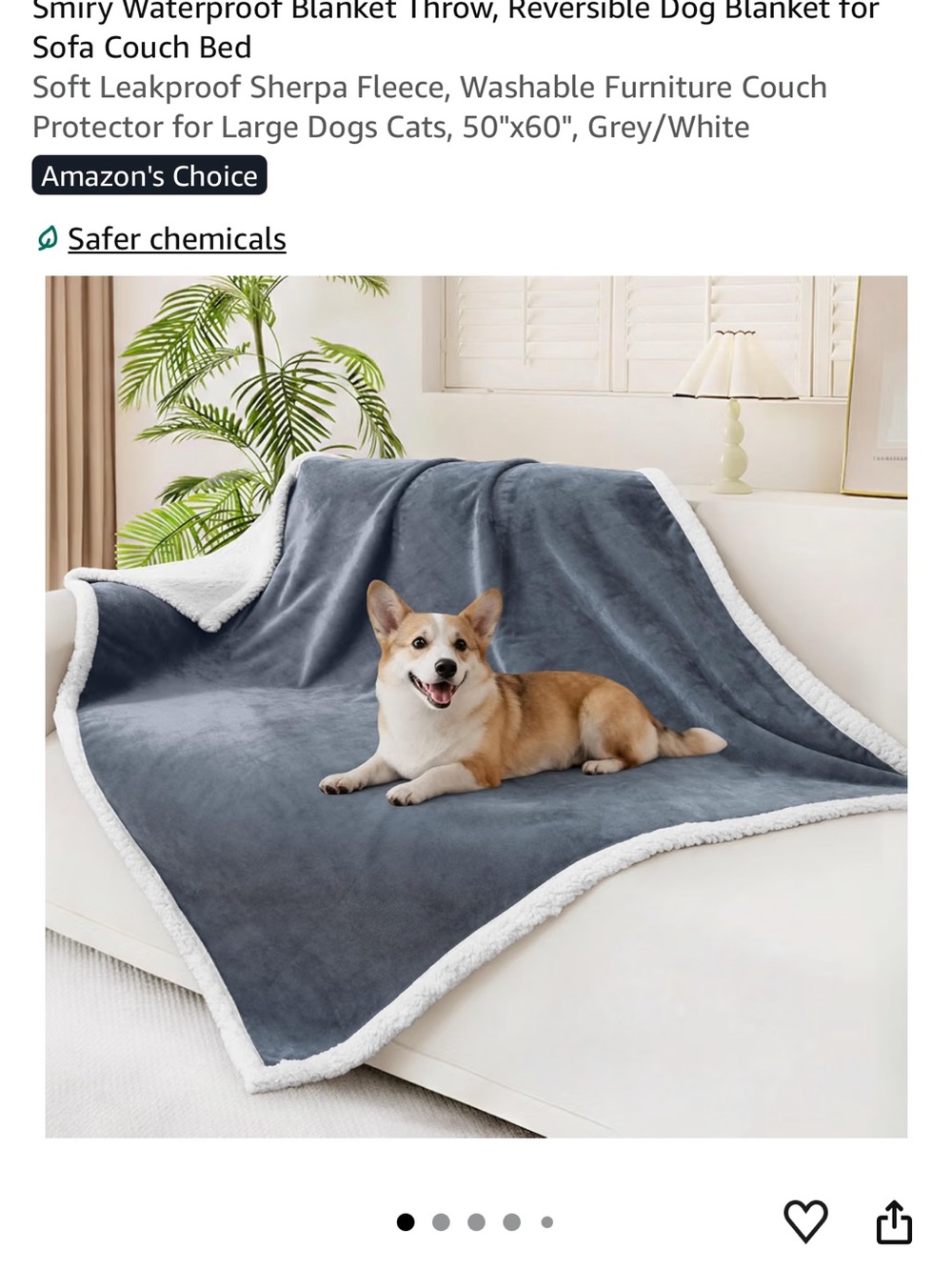 Waterproof Grey Sherpa Dog Blanket - Plush Reversible Pet Throw